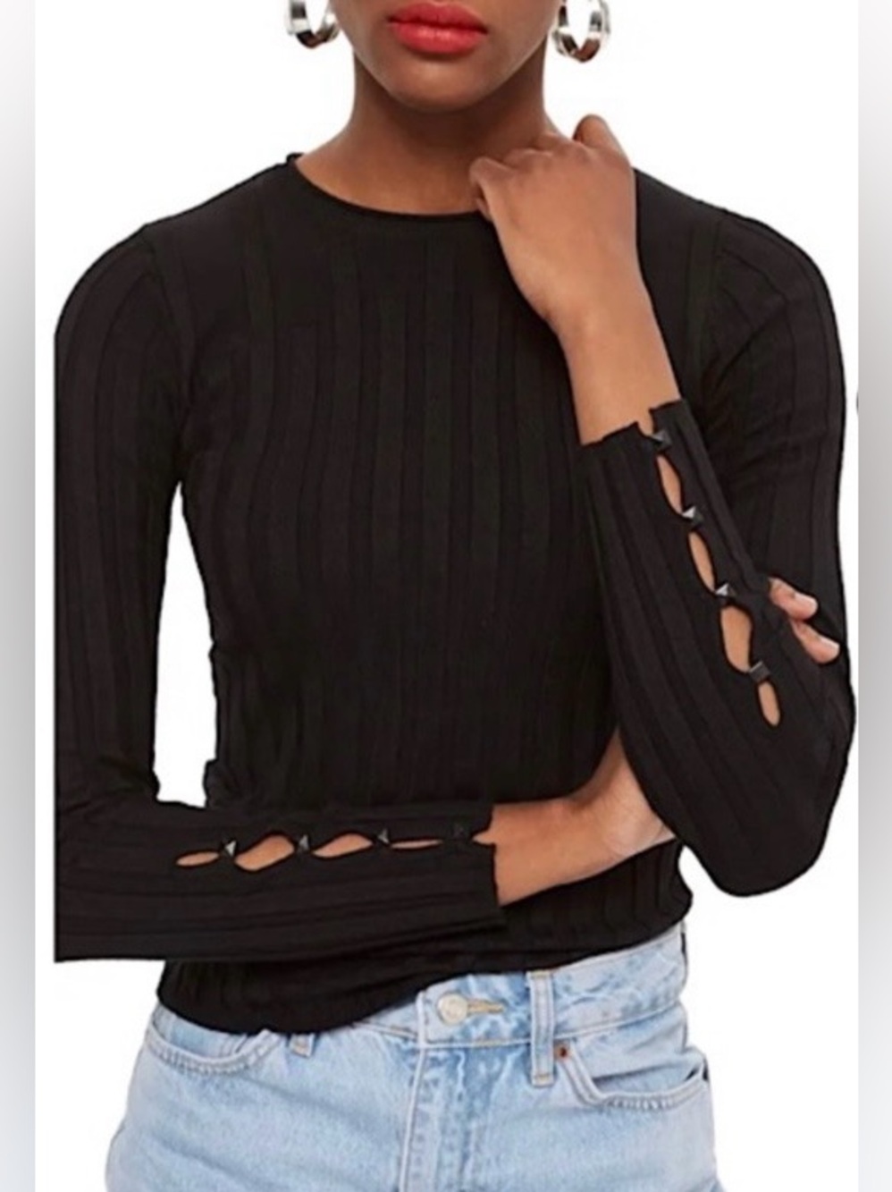 NWT Topshop Studded Ribbed Sweater - Size 10 - Black